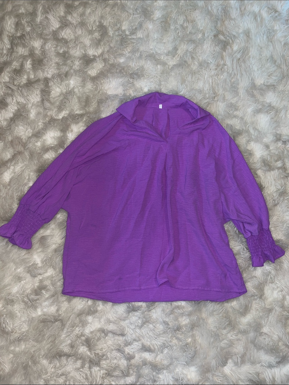 Relaxed Purple Women's Tunic with Shirred Cuffs